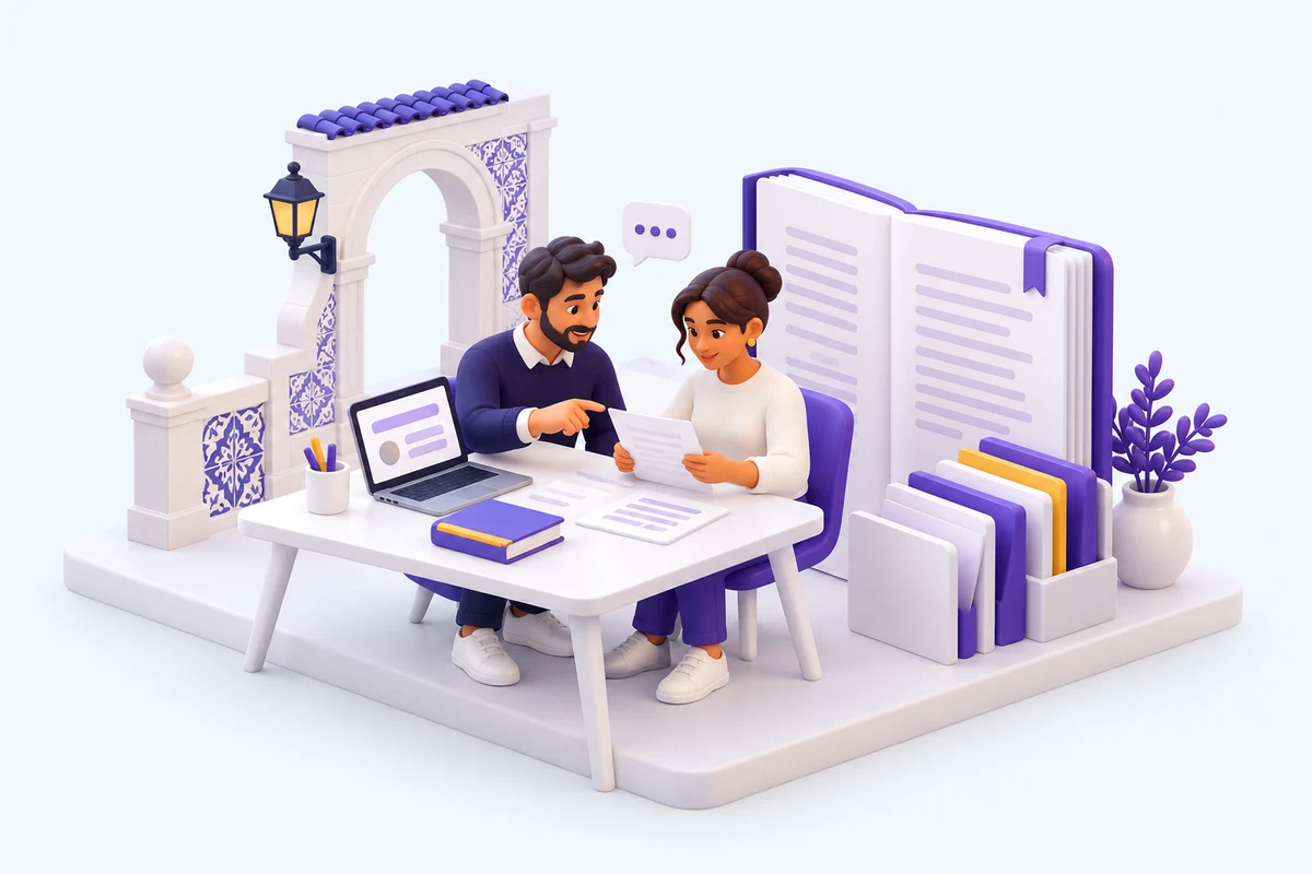 Pessoa a consultar informação e a organizar o seu percurso.